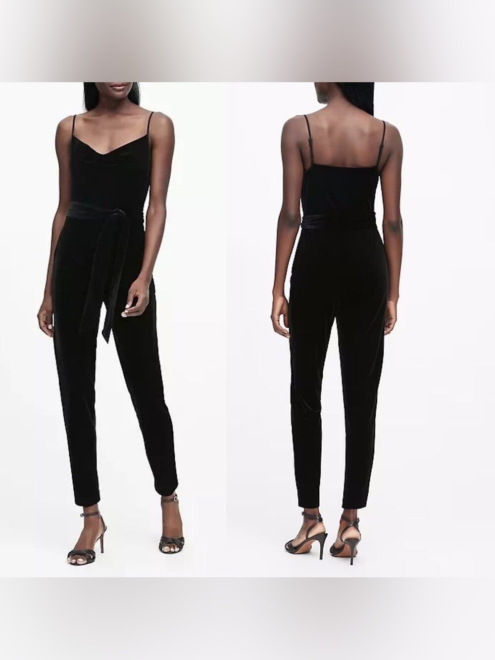 Banana Republic Velvet Cowl-Neck Jumpsuit with Waist Tie - Black Size 4